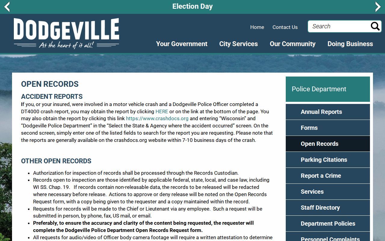 Dodgeville criminal records open-record request page