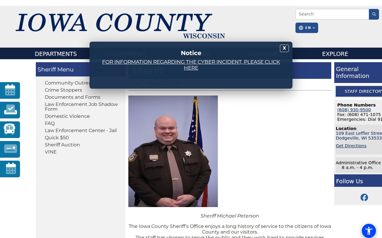 Iowa County Sheriff arrest and booking record channels