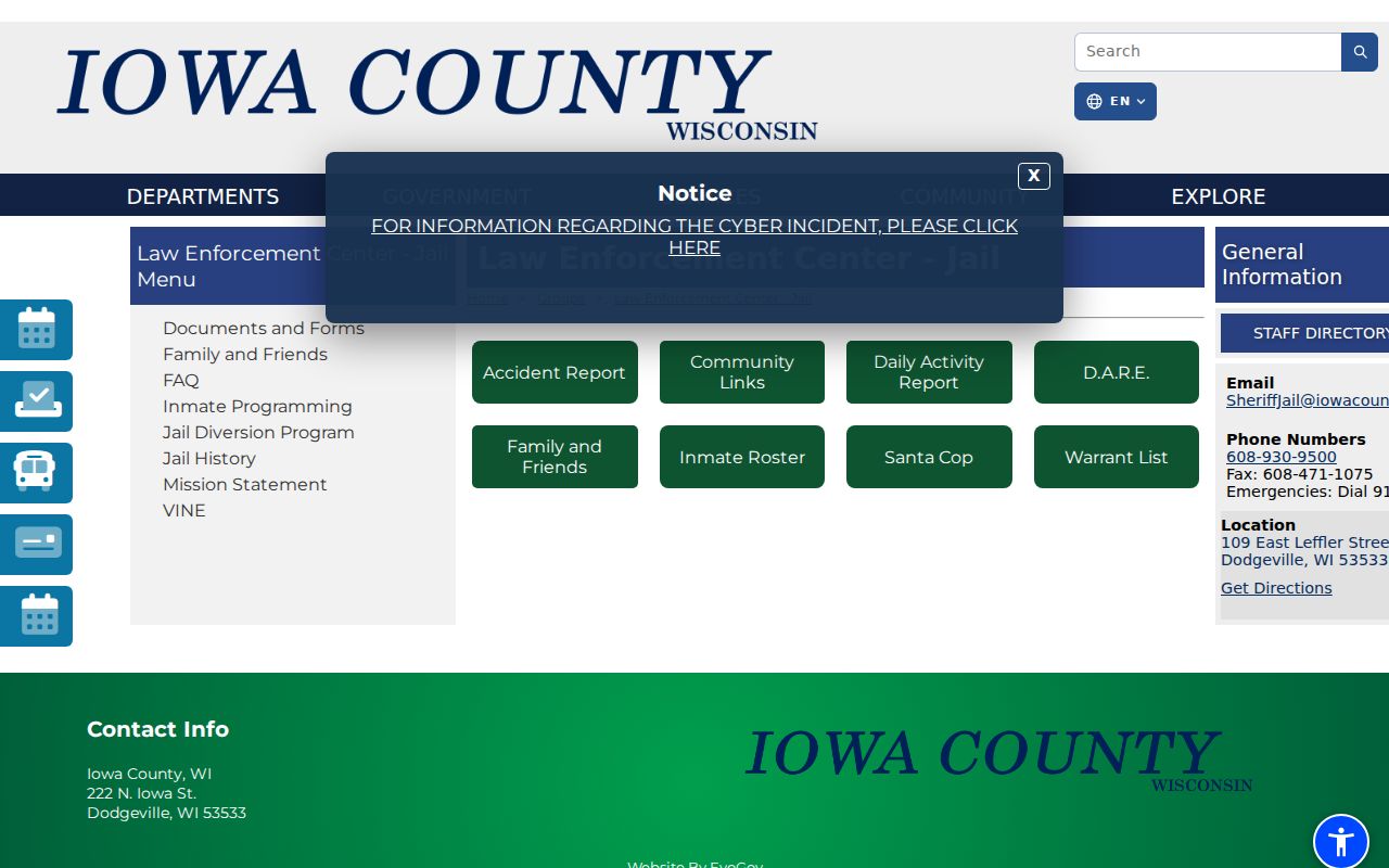 Iowa County arrest records and jail roster gateway
